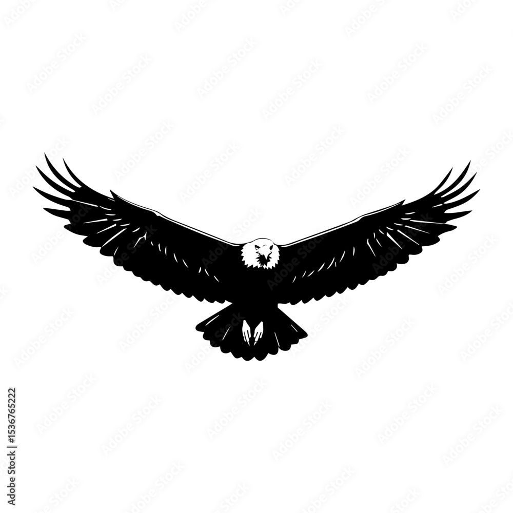 Fototapeta premium Minimalist Black Silhouette of an Eagle on White Background.