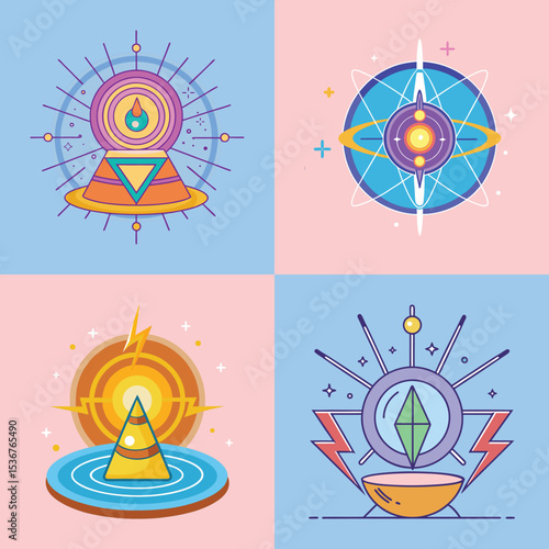Energy Aura Flat Illustration -Chakra Glow & Spiritual Vibration Design
