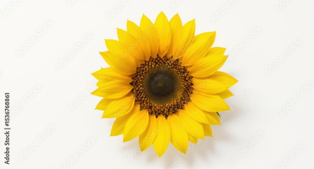 Fototapeta premium Bright Yellow Sunflower Bloom on White Background
