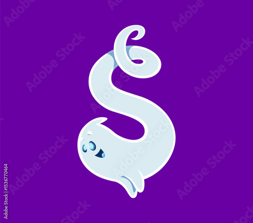 Halloween font dollar sign ghost cartoon character. Halloween creature personage English ABC special symbol, horror ghost cute character latin alphabet vector element. Font typeset punctuation mark