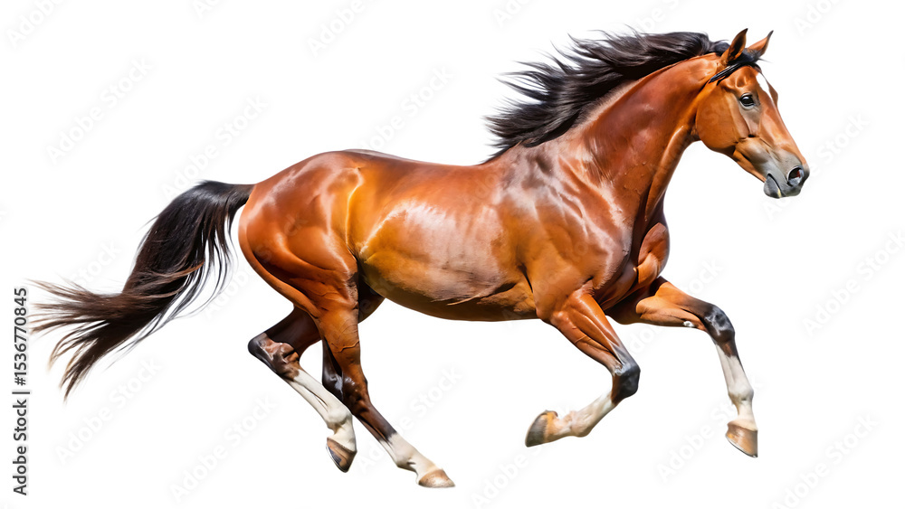 Fototapeta premium horse standing and galloping with isolated on white background PNG,AI GENERATED