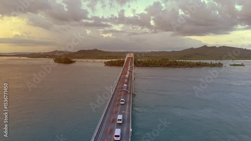 Wallpaper Mural Golden hour over the San Juanico Bridge with gridlocked one way traffic Torontodigital.ca