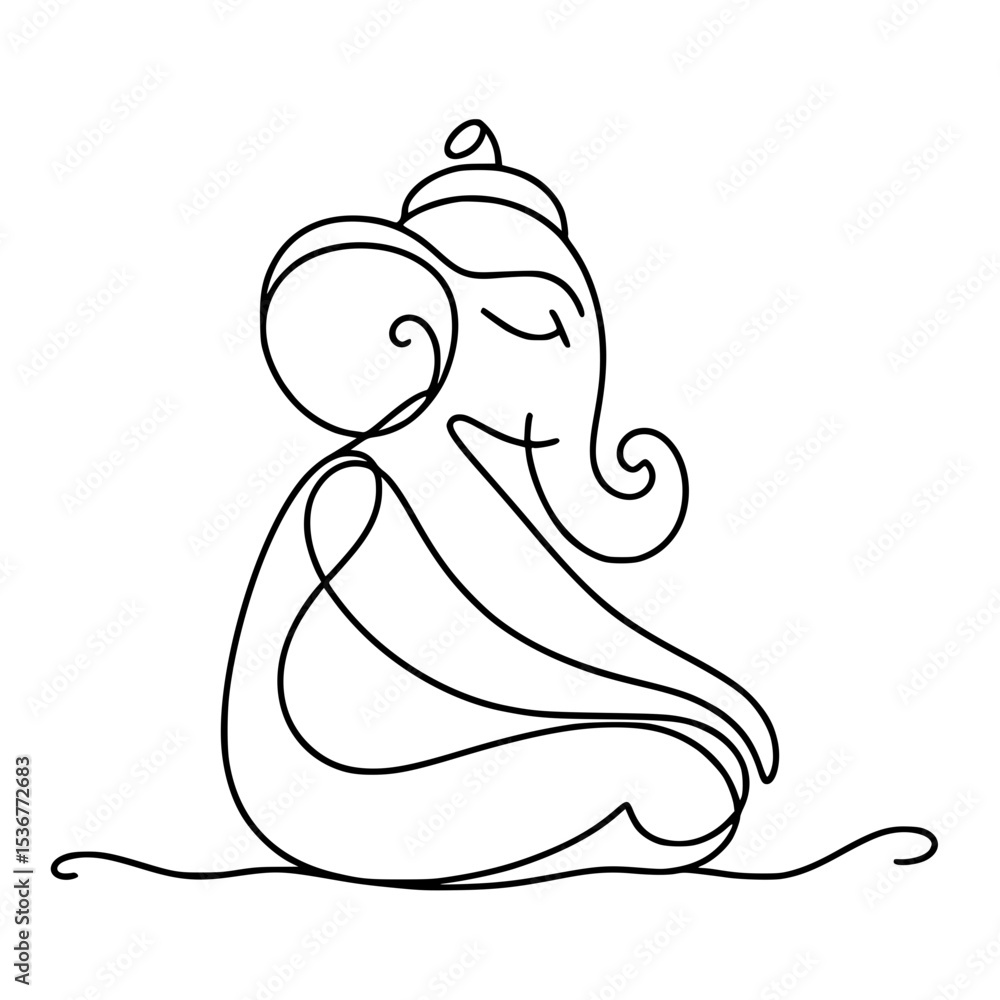 Single line outline vector of a meditating elephant in a calm pose Single line outline vector of a meditating elephant in a calm pose