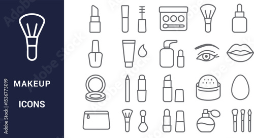 Collection of Makeup Icons Line Art Cosmetics & Beauty Tool Graphics