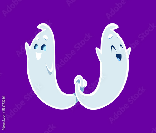Halloween font W letter ghost cartoon cute character. Scary monster character font typeset letter, spooky ghost personage or creepy spirit mascot English ABC vector element. Latin alphabet symbol