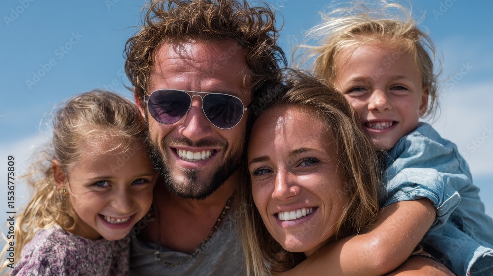 Fototapeta premium Family bonding moments at the beach fun lifestyle portraits joyful environment bright daylight