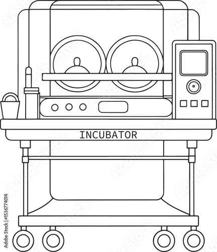 Medical incubator equipment line drawing neonatal care hospital device