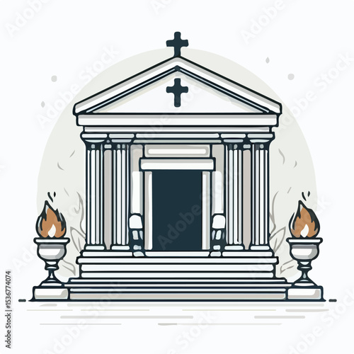 image of a crematorium with a simple and minimalist flat design using a white background