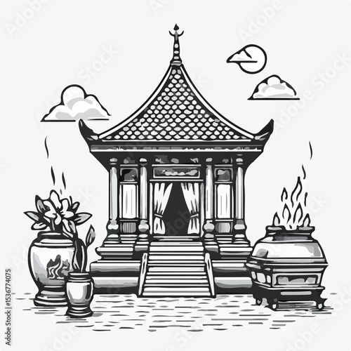 image of a crematorium with a simple and minimalist flat design using a white background