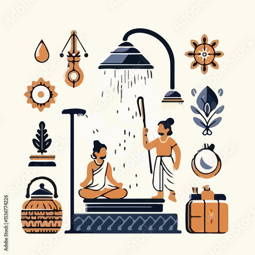 image of a Hindu person undergoing purification with a simple and minimalist flat design using a white background