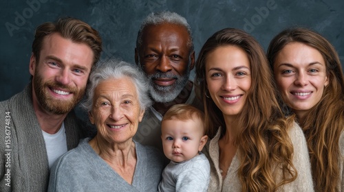 Family gathering portrait studio group photography warm environment close-up view togetherness and love
