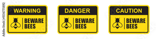 Danger bee label set icon, vector illustration