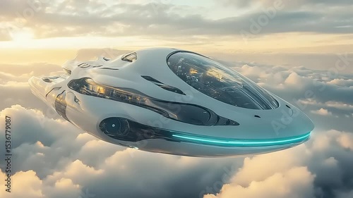 Wallpaper Mural Futuristic spacecraft gliding through vibrant sunset clouds Torontodigital.ca