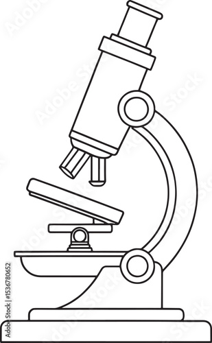 Simple line drawing of a classic microscope for science education