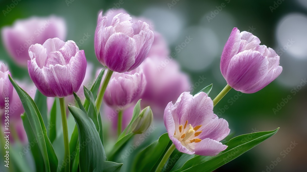 Obraz premium Pastel Purple Tulips in Bloom, Symbolizing Springtime Renewal and Floral Beauty for Mother's Day : Generative AI