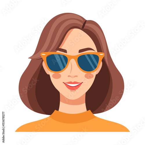 Stylish young brunette woman wearing sunglasses. Modern abstract female portrait