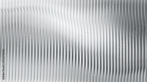 Ribbed metal texture with corrugated glass background and silver 3D effect. Abstract pattern of gradient transparent window with black vertical stripes. Panel wall design in steel and fluted plastic.