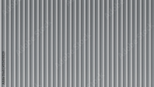 Corrugated steel panel with metal silver texture and zinc iron sheet. Roof container and white wall plate with tiled aluminum pattern. Vertical siding design with ribbed surface and frosted glass.