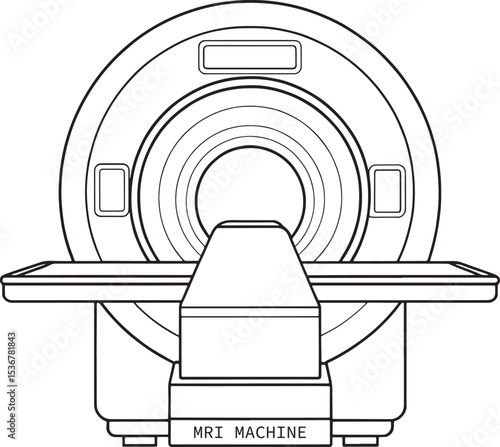 Detailed line drawing of an mri machine for medical technology illustrations