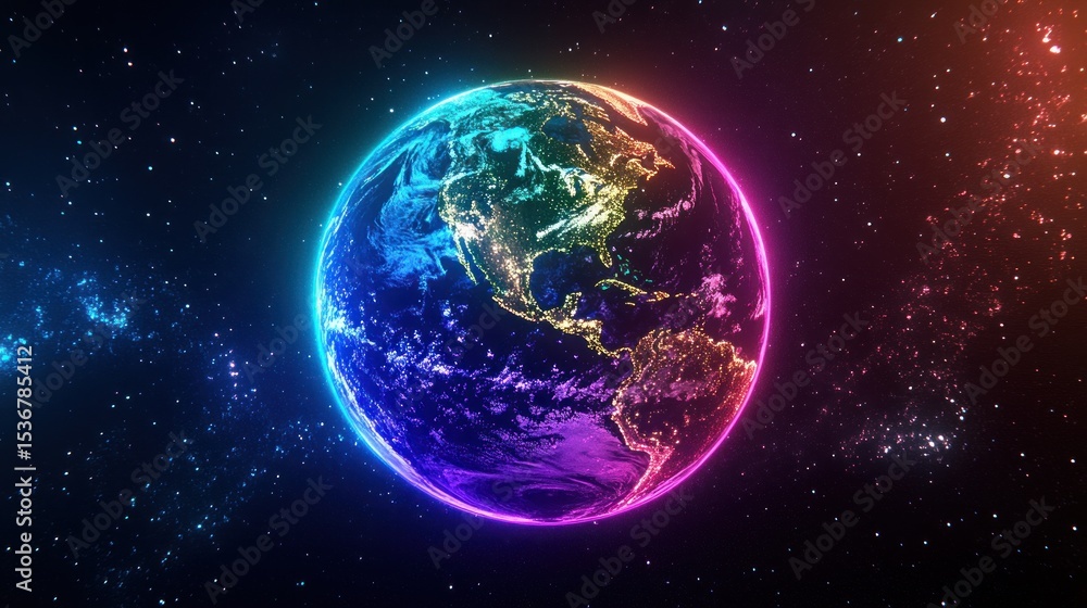 Obraz premium Vibrant, colorful depiction of planet earth in space.