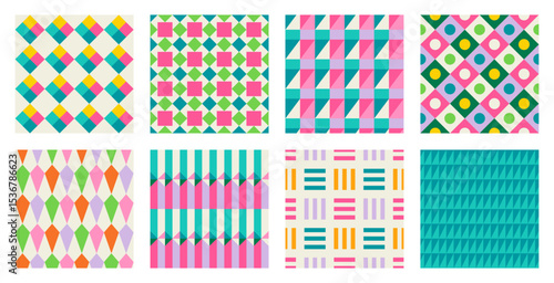 Set of Essential geometric printable seamless pattern with abstract Minimal elegant line form stroke shapes in vibrant colors. Modern simple background in minimalist mid century style vector wall art