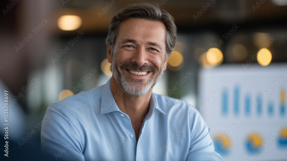 Fototapeta premium A happy businessman leading a sales discussion with his team