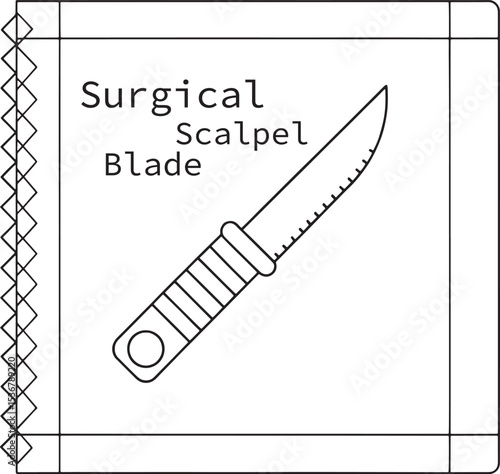 Sterile surgical scalpel blade in package medical illustration