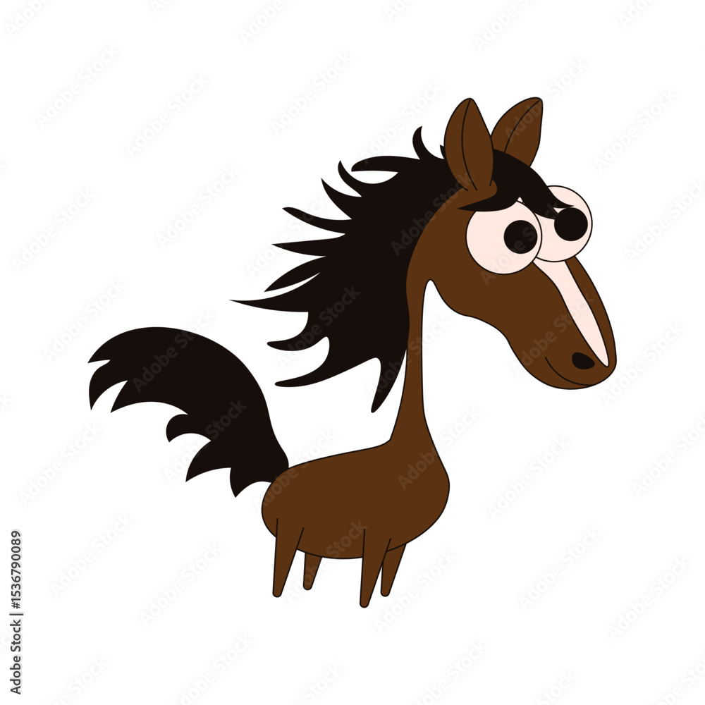 Fototapeta premium Funny horse. Whimsical 2026 zodiac animal isolated transparent background. Vector illustration of nursety silly horse. Ideal kids art room design child sticker. EPS 10