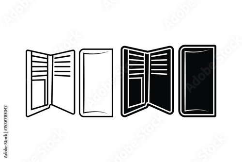 Leather wallet art silhouette vector with line art on white background