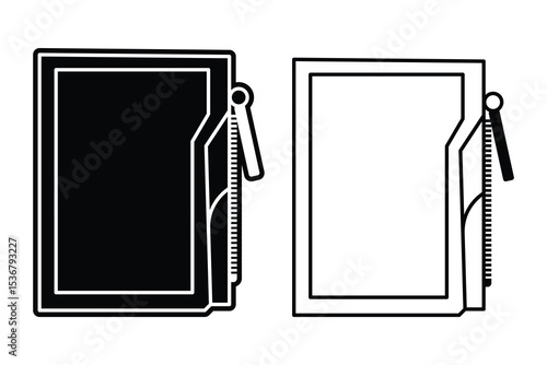Leather wallet art silhouette vector with line art on white background