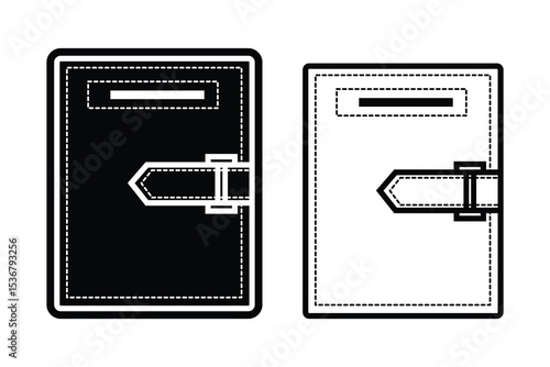 Leather wallet art silhouette vector with line art on white background