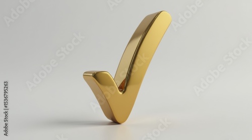 A shiny gold tick mark with a reflective surface, symbolizing confirmation or the correct choice, isolated on a neutral background