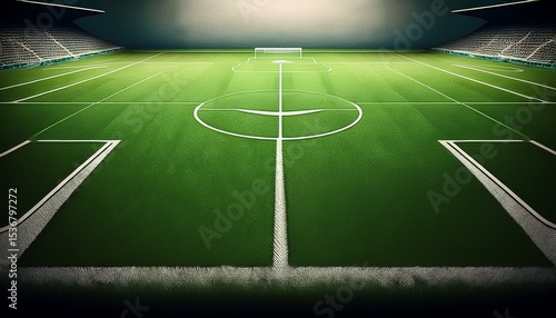 textured soccer game field with copy space as poster for product present center midfield vertical