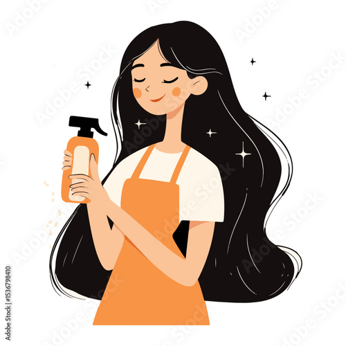 Long-haired female cleaner,vector