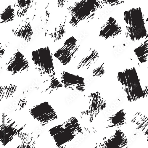 Black and White Abstract Texture Grunge Brushstrokes Seamless Pattern