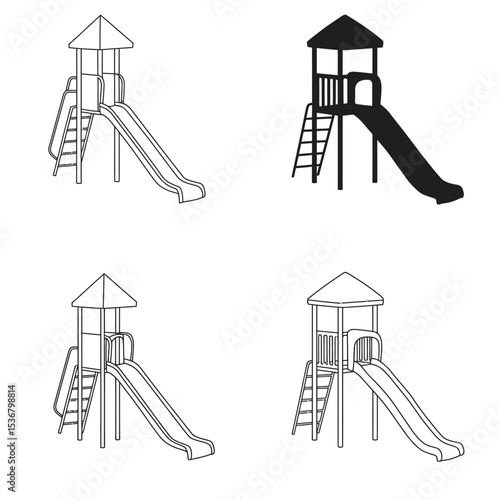 Children play area glyph icon. Playground slide. Child outdoor entertainment equipment. Park zone for kids. Silhouette symbol on white space. Vector isolated illustration