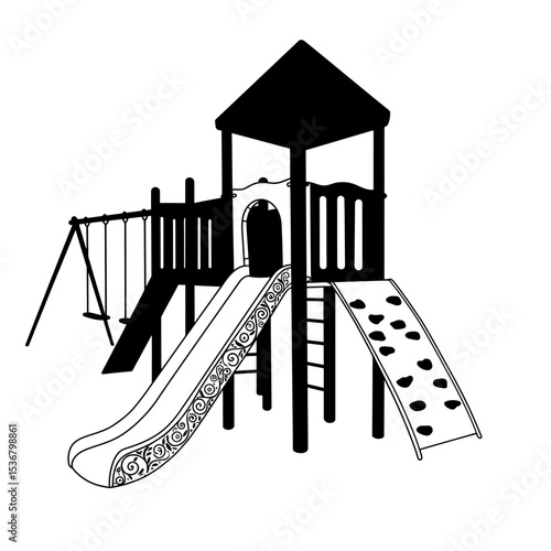 Children play area glyph icon. Playground slide. Child outdoor entertainment equipment. Park zone for kids. Silhouette symbol on white space. Vector isolated illustration