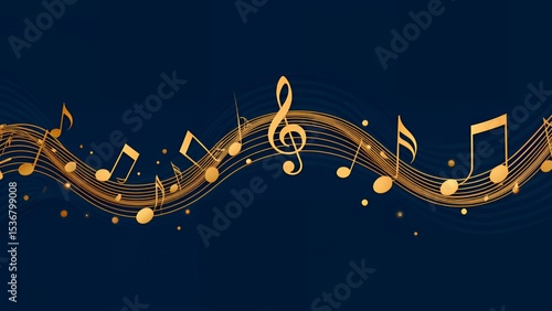 金色に輝く音符と五線譜 音楽の抽象背景