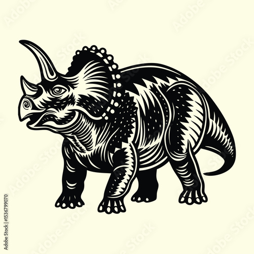 Triceratops Dinosaur Silhouette Vector in Prehistoric Landscape