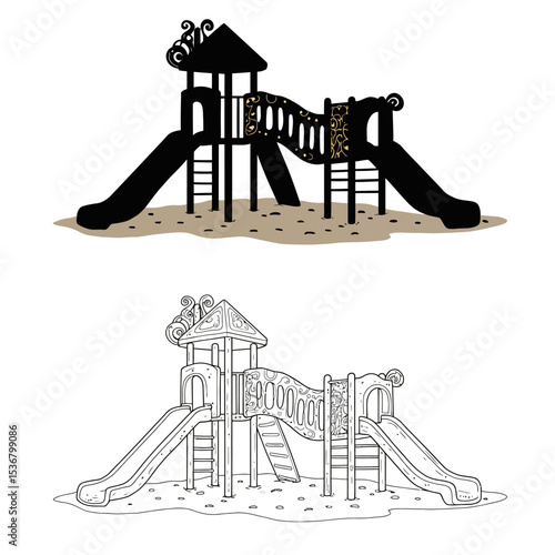 Children play area glyph icon. Playground slide. Child outdoor entertainment equipment. Park zone for kids. Silhouette symbol on white space. Vector isolated illustration