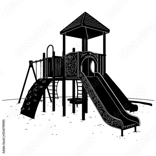 Children play area glyph icon. Playground slide. Child outdoor entertainment equipment. Park zone for kids. Silhouette symbol on white space. Vector isolated illustration