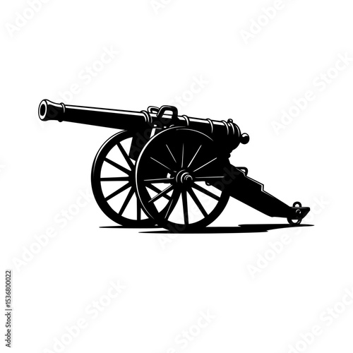 Silhouette of ancient pirate cannon vector flat design isolated on white background