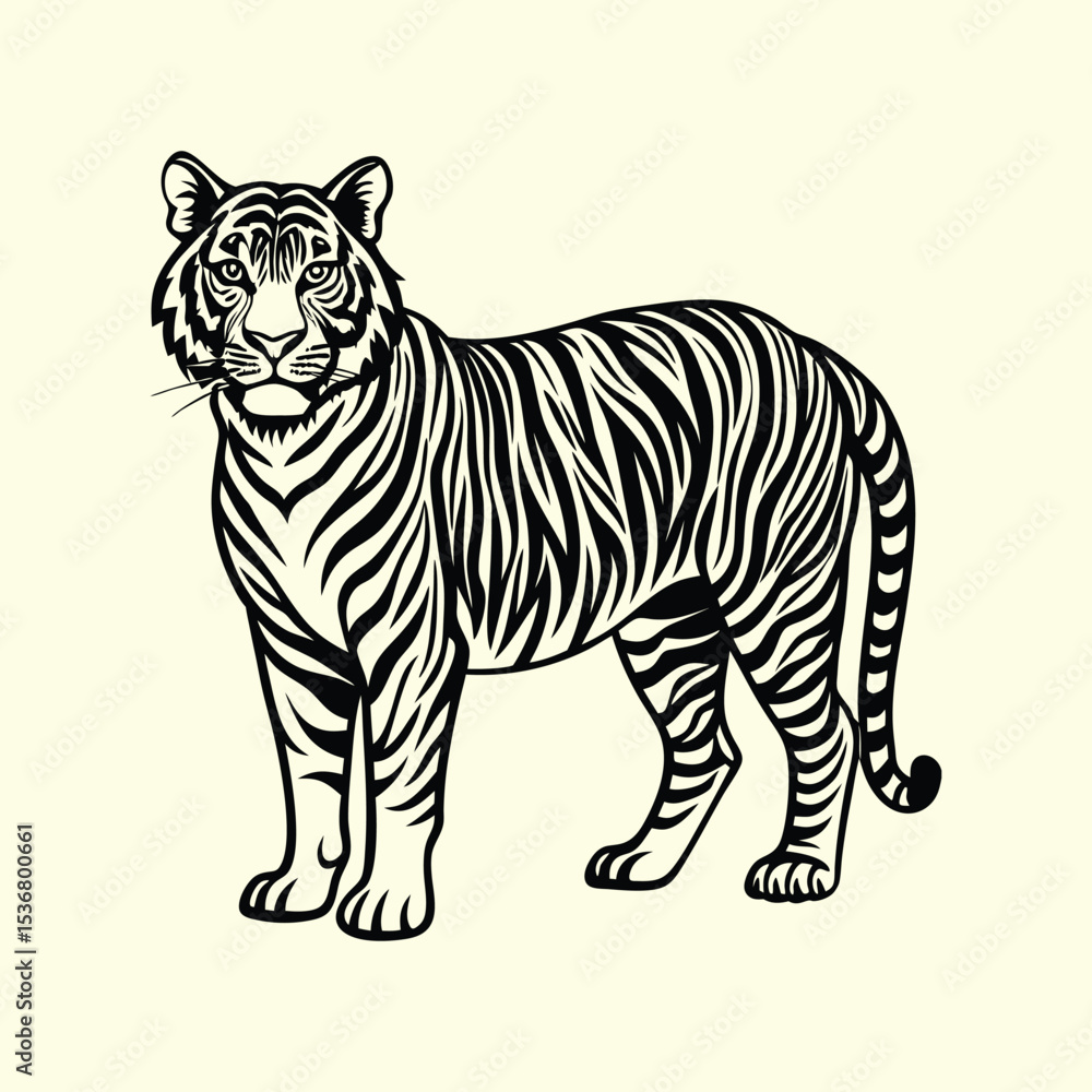 Naklejka premium Tiger Silhouette Vector – Wild Animal Jungle Predator Illustration for Logo, T-Shirt, and Poster Design