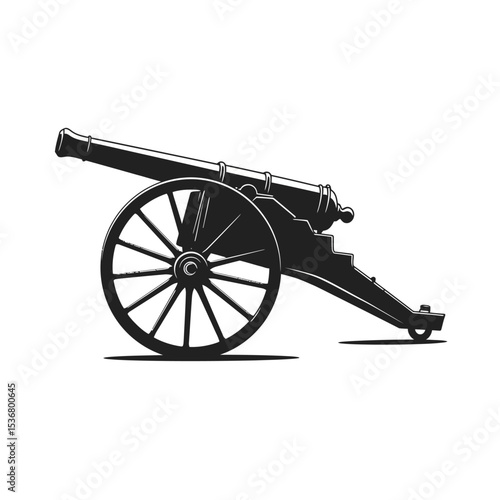 Silhouette of ancient pirate cannon vector flat design isolated on white background