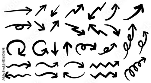 手書きの矢印のイラストセット　ベクター黒	