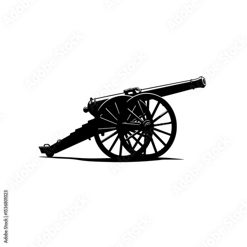 Silhouette of ancient pirate cannon vector flat design isolated on white background