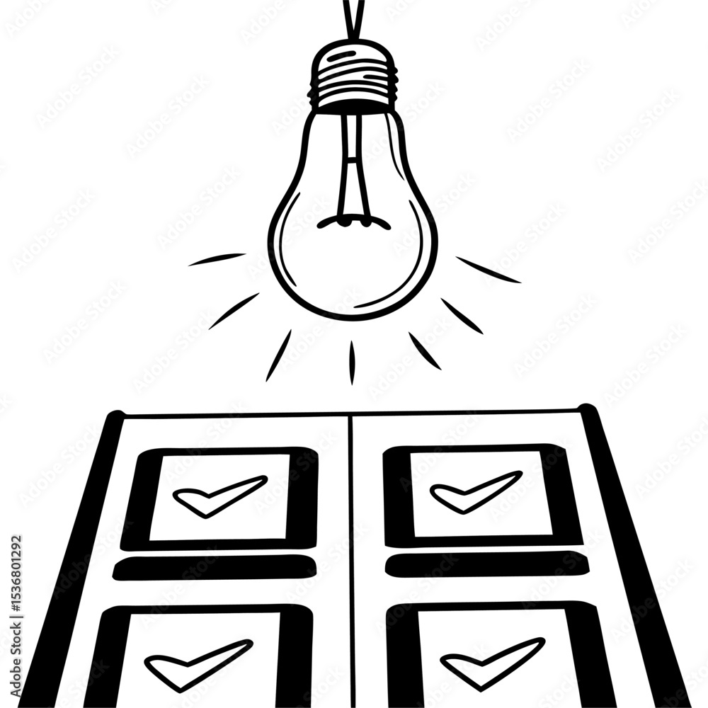 Fototapeta premium Glowing Lightbulb Silhouette Above Single Task Icon – Conceptual Illustration for Creativity, Innovation, Idea Generation, Focus, Minimalist Design, Motivation, Problem Solving, Productivity 