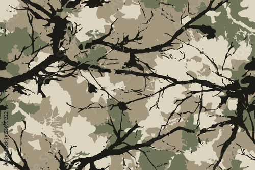 Abstract hunting camouflage, seamless texture, military camouflage pattern, Army or hunting dark khaki green camo clothes. Camouflage wallpaper for textile and fabric. Fashion camo style. Vector