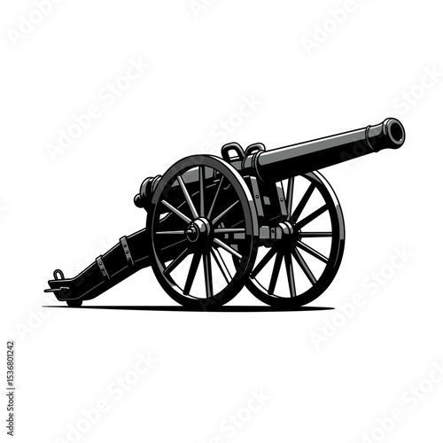 Silhouette of ancient pirate cannon vector flat design isolated on white background