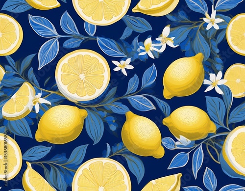 seamless pattern of lemons with santorini blue and white greece designs blue white patterns and floral motifs for textiles wallpapers home decor mediterranean style